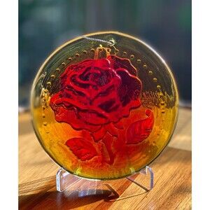Blenko Glass Rose Sun Catcher Flower Ornament 3.9" Tangerine RARE & GORGEOUS!